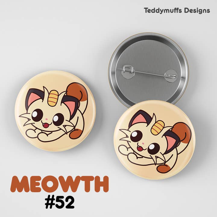 Meowth Button Pin | Pokemon | Pokémon for wholesale by Teddymuffs Designs