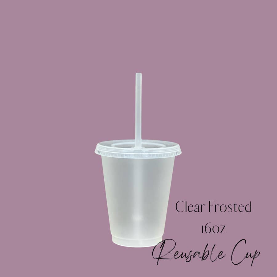 Set of 5 Clear Frost Reusable Cold Cups, Cold Cups With Lid and Straw, Bulk Plastic  Cups, Cup Supplier, Vinyl Crafts 