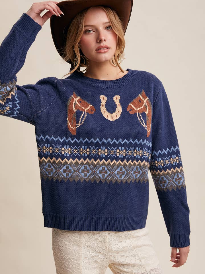 Western Hest & Hestesko Sweater LSW1033 for engroshandel hos Listicle