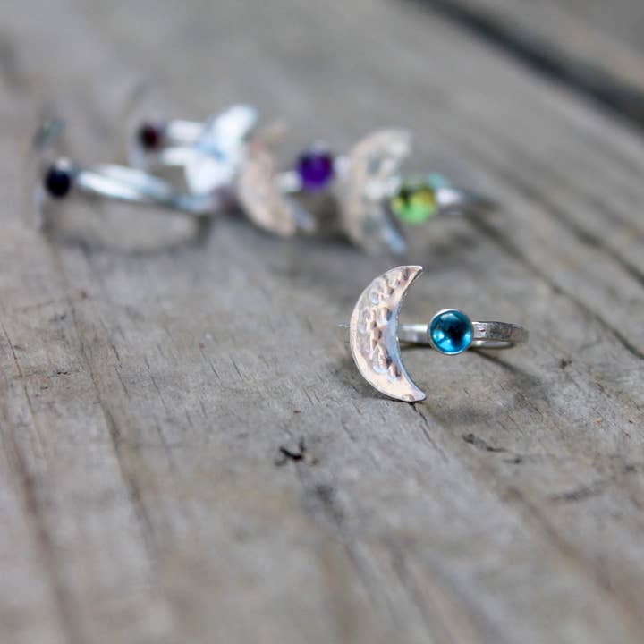 Kitty Stoykovich Designs - Wholesale Single Stone/Solitaire Ring - Moon Ring With Stone In Silver Adjustable3