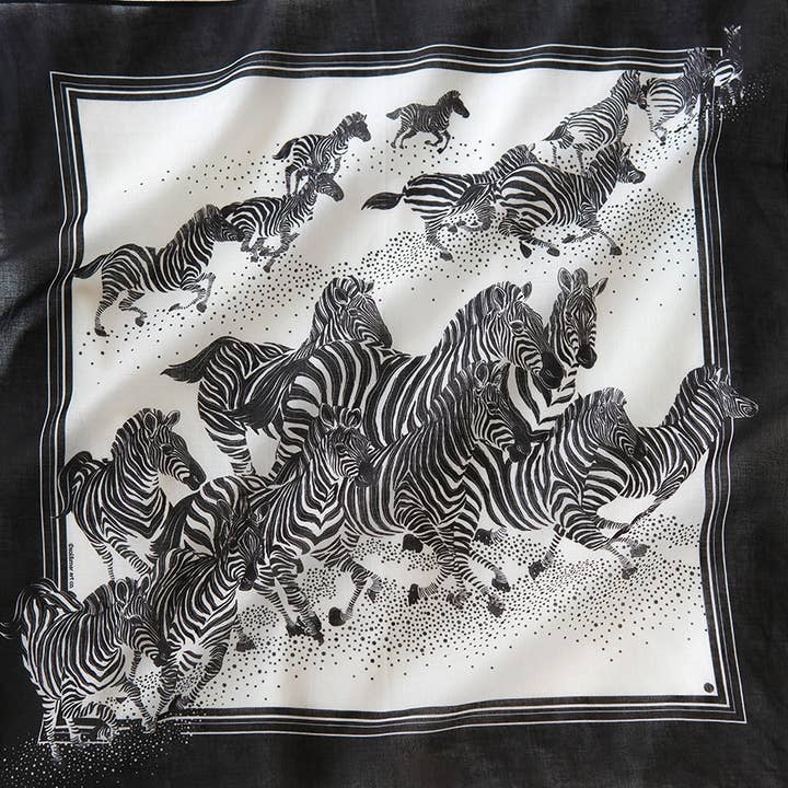 Zebra, "New Beginning" Bandana Scarf (B&W) for wholesale by sol&mar art co.