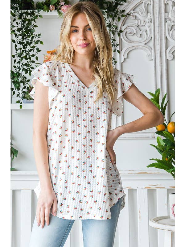 ST2500-10 MULTI COLOR DITSY FLORAL TOP for wholesale on Faire
