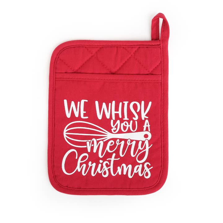 The Spotted Zebras - Wholesale Oven Mitt/Pot Holder - Holiday Pot Holder - Â Red with White Text
