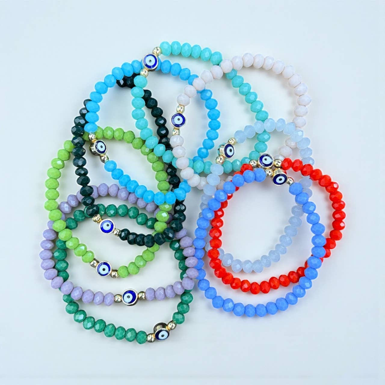 Loli - Wholesale Beaded Bracelet - Stretchy Bracelet  |10 Color Mix Set | Evil Eye 6 mm Stone  8