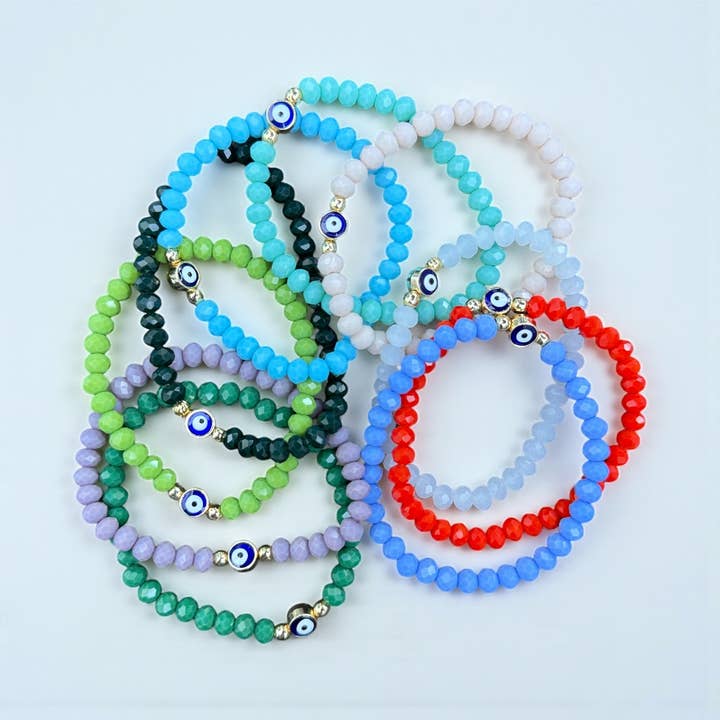 Loli - Wholesale Beaded Bracelet - Stretchy Bracelet |10 Color Mix Set | Evil Eye 6 mm Stone 8