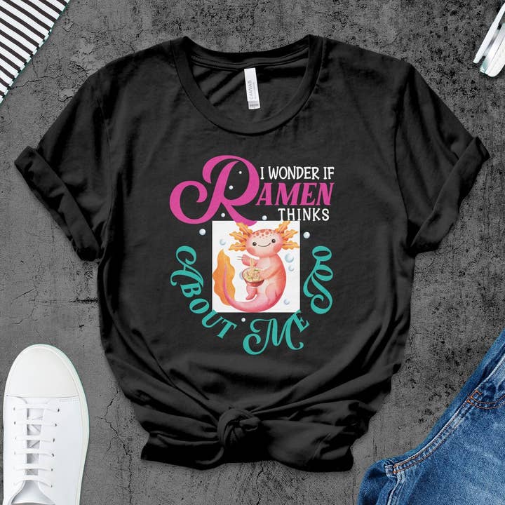 Cute Axolotl Ramen T-Shirt, Quirky Animal Lover Tee, Funny Unique Graphic Shirt, Unisex Casual Comfortable Clothing, Gift Idea for wholesale by FreakyTeeFactory