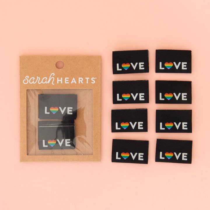 Love Pride Heart Woven Sewing Labels - Pride Gift for wholesale by Sarah Hearts
