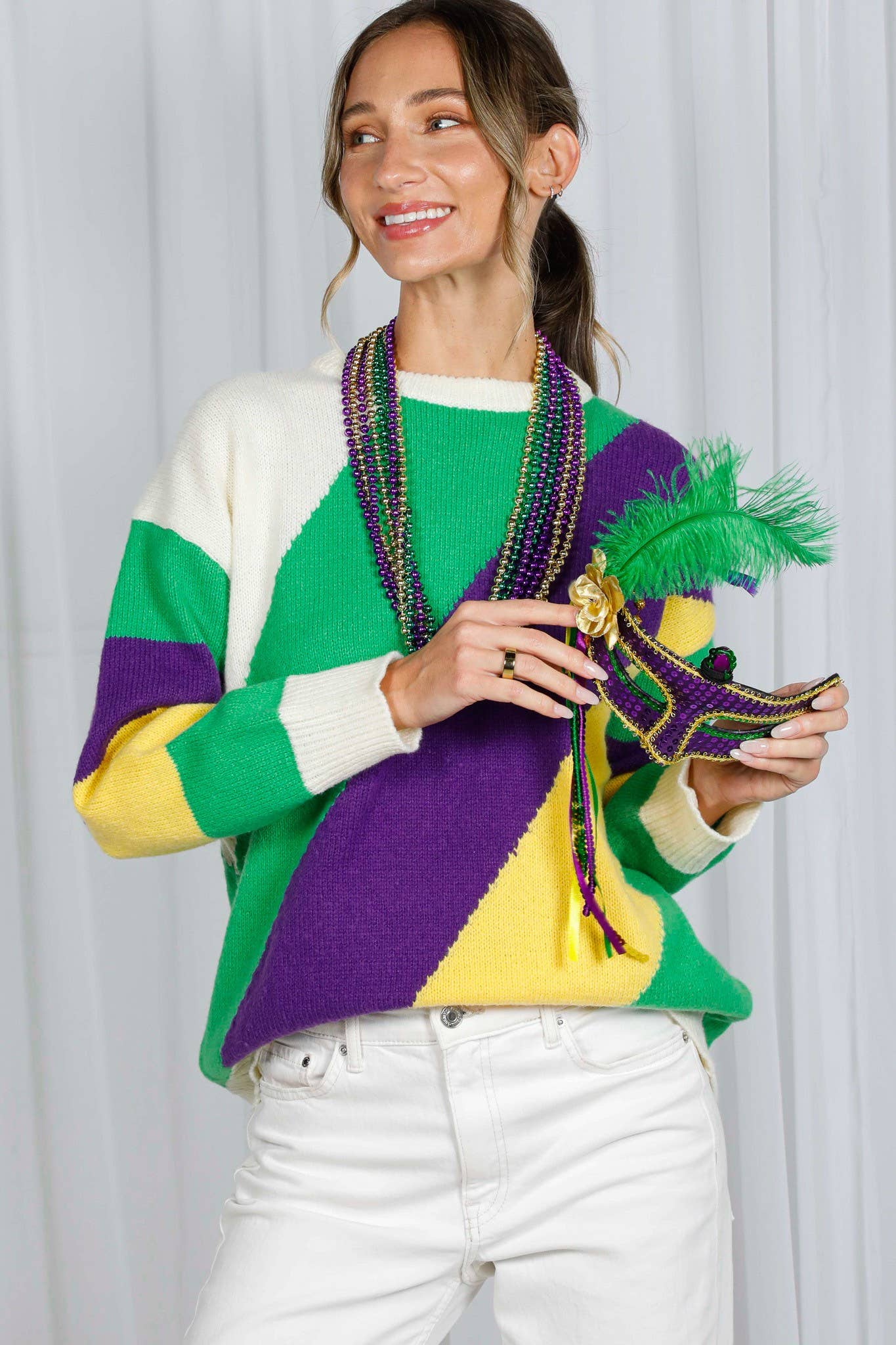 Multi Camisola de malha Mardi Gras Color Block VT60708A para venda a revendedores na Faire3