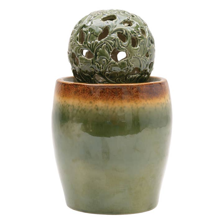 Floral Orb Fountain with LED Light Green for wholesale by Foreside Home & Garden