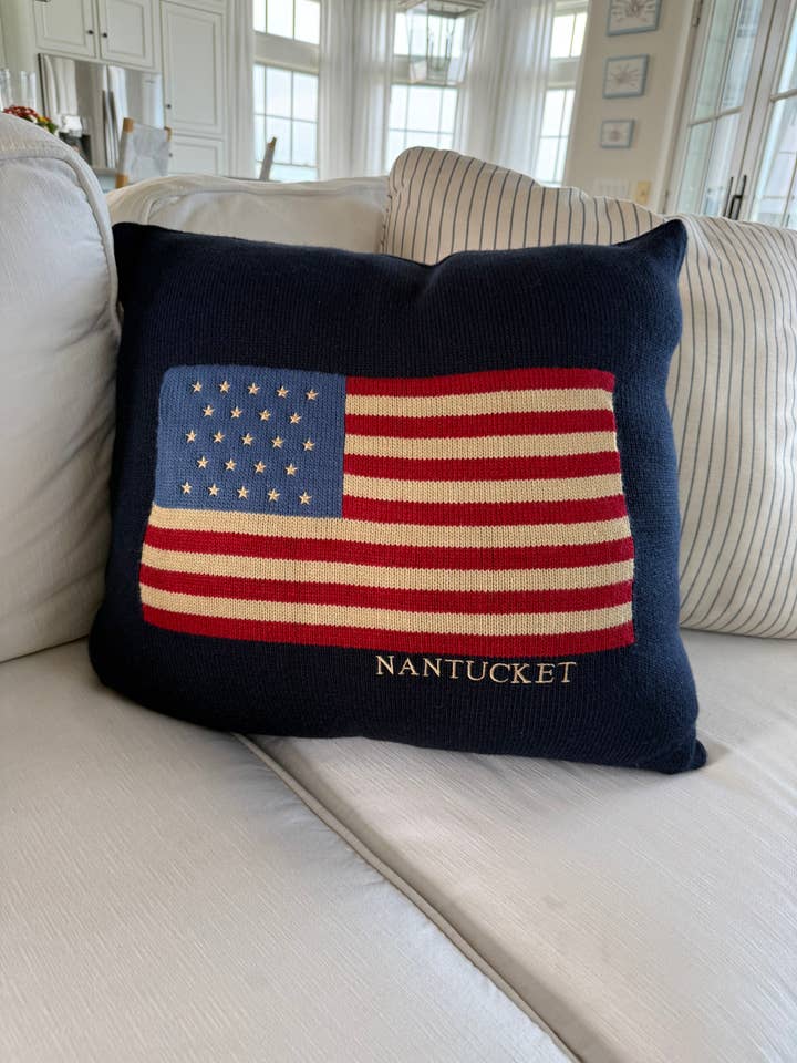 Flag Throw Pillowcase - Nantucket - Newport -USA- RHODY for wholesale by Pink Pineapple