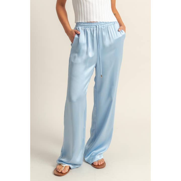 HYFVE - Wholesale Pants - Women's - DZ24F332-Drawstring Waist Wide Leg Satin Pants