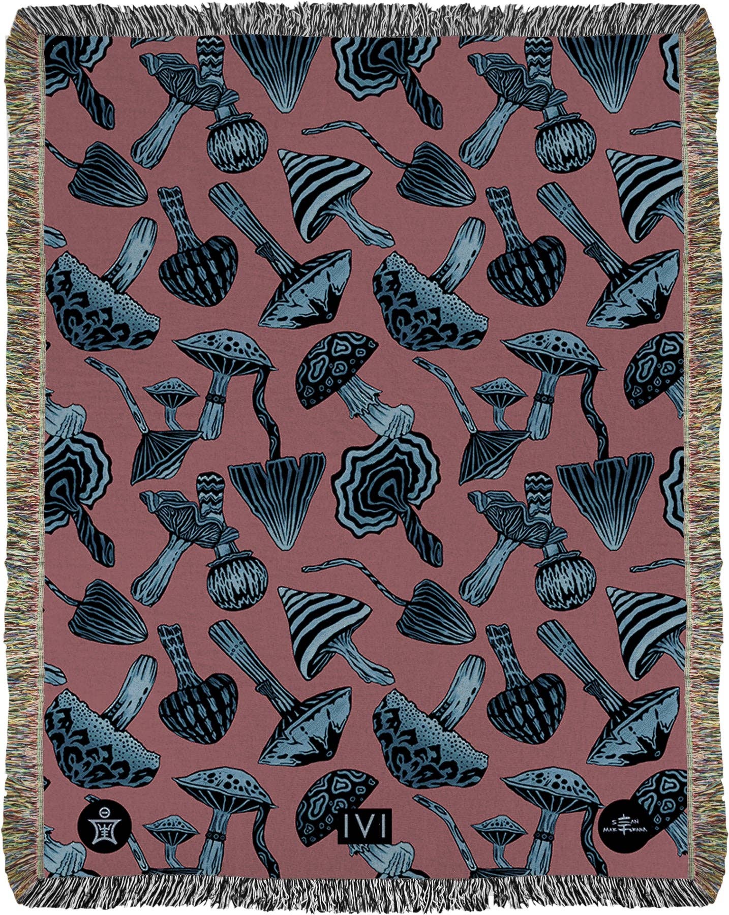 Sean Martorana - Wholesale Throw Blanket - IVI - Mushroom Jacquard Woven Blanket - Blue Pink0