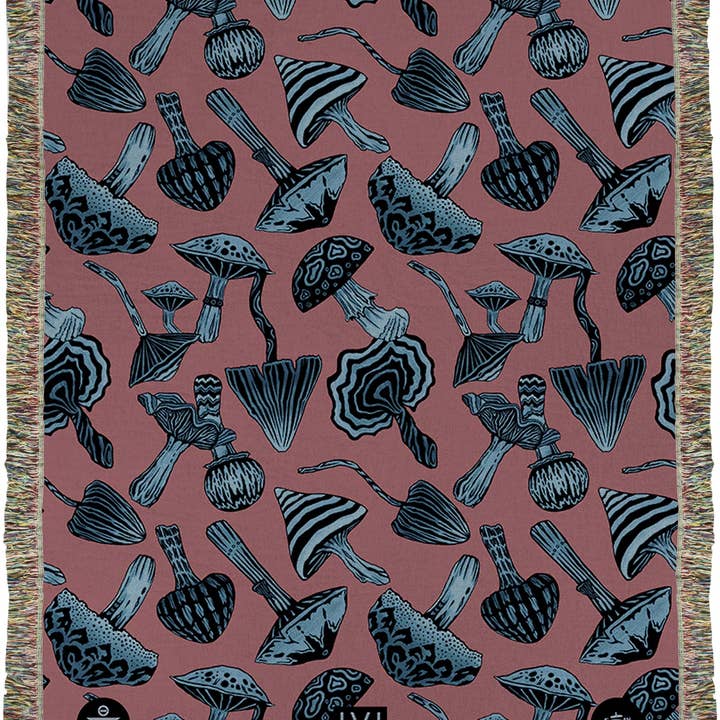 Sean Martorana - Wholesale Throw Blanket - IVI - Mushroom Jacquard Woven Blanket - Blue Pink