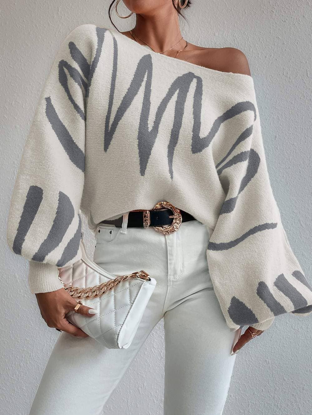 Flarix - Wholesale Knit Sweater - Women's - graphic pattern lantern sleeve sweater3