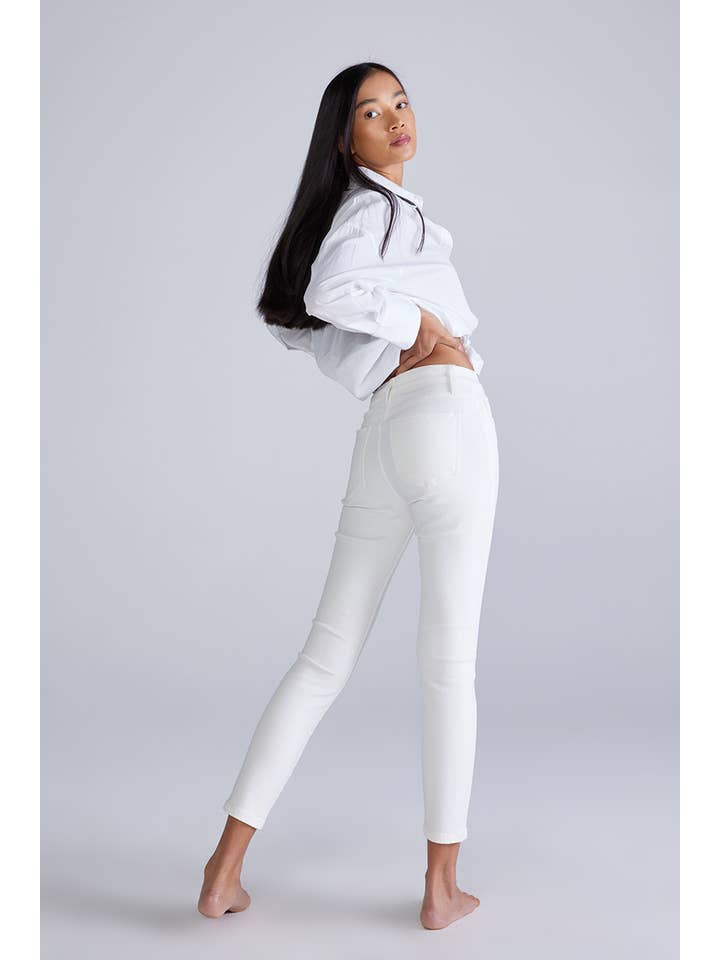 Ceros Jeans - Vente Jean – femme - Jean skinny blanc taille moyenne à cheville propre pour femmes4