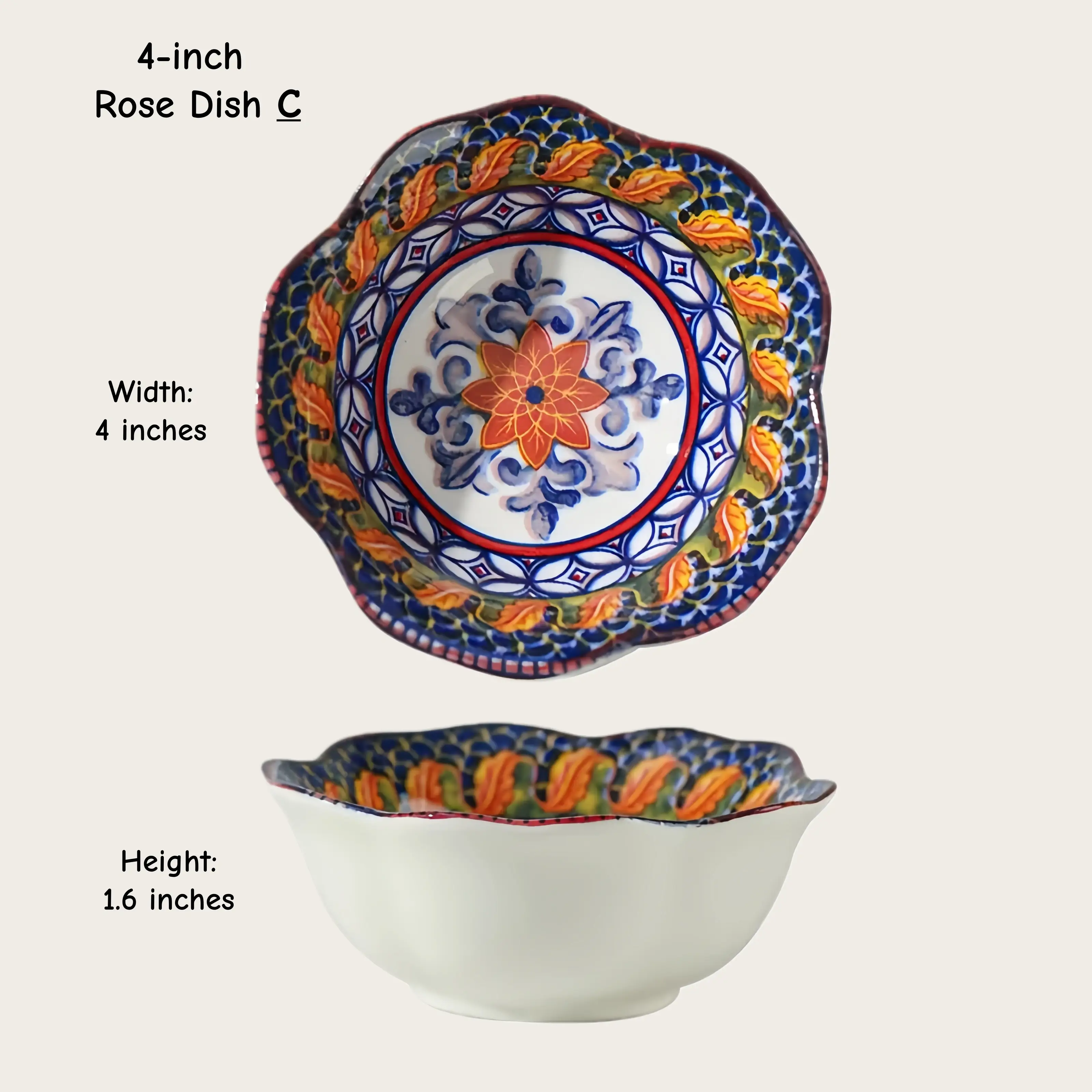 Otterware - Vente Bols à condiments/sauces - Bols en céramique hexagonaux et roses marocains (10 cm)2