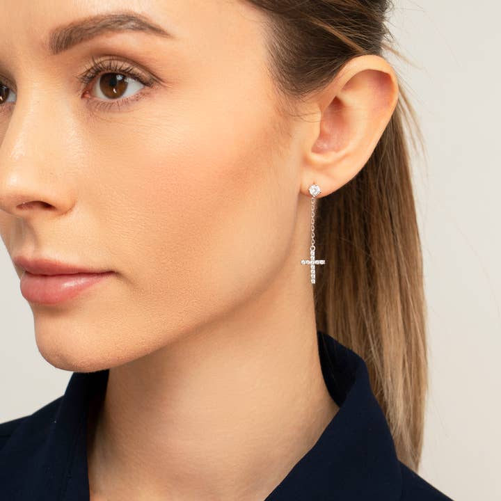 HolyBang Jewels - Wholesale Dangle Earrings - CROSS DROP EARRINGS - E-ST15093