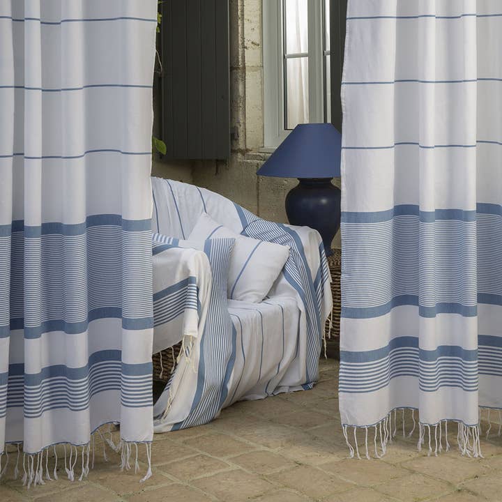 Fouta Futée – Cortina por atacado – Cortina CARTHAGE C1 ajustável branco/azul2
