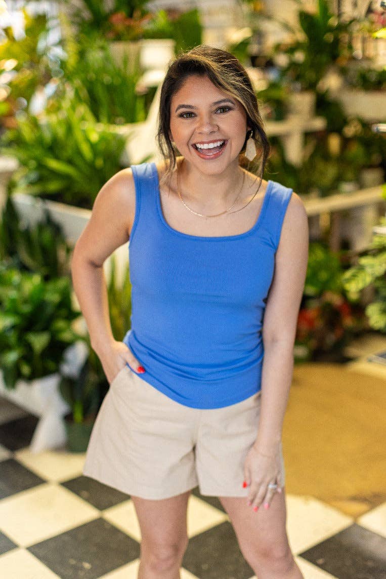 Square Neck Rib Knit Tank Top, Blue for wholesale on Faire7