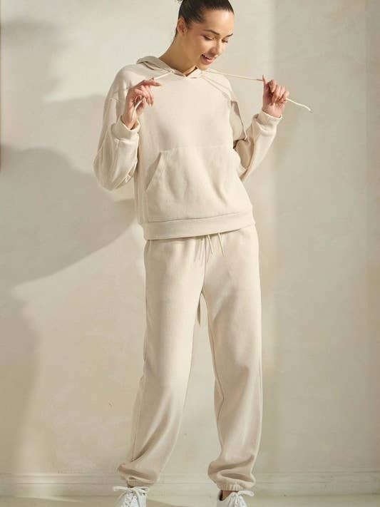 Conjunto de Hoodie e Joggers de Veludo Canelado Relaxado por atacado de Yelete