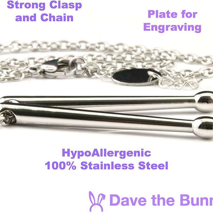 Dave The Bunny - Wholesale Keychain - Unisex - Drummer Necklace and Keychain | 100% Stainless Steel Drummer Gifts for Men a Great Drumline Necklace and Drum Major Charm makes Great Drummer Jewelry for Men and Women or Percussion Necklace for Men