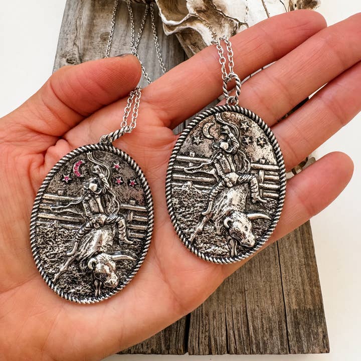 Boho Ranch Shop - Wholesale Pendant/Charm Necklace - Western Cowboy Bull Riding Pendant Necklace