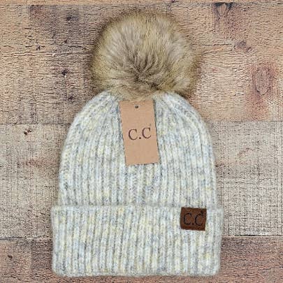 Treasure Bank - Wholesale Beanie - Women's - C.C Winter Hat, Classic Rib Beanie with  Faux Fur Pom7