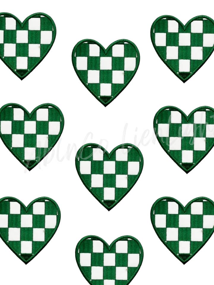 green checkered heart patch iron on trucker hat patches 3” for wholesale by ABLNco