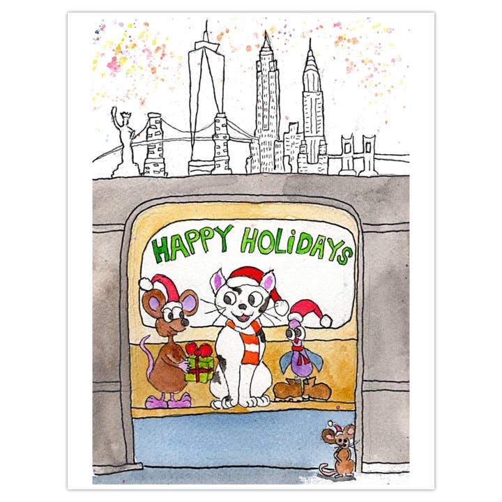 Johnnerdraws - Wholesale Season's Greetings Card - "Next Stop:Happy Holidays! Holiday Greeting Card. Handmade
1