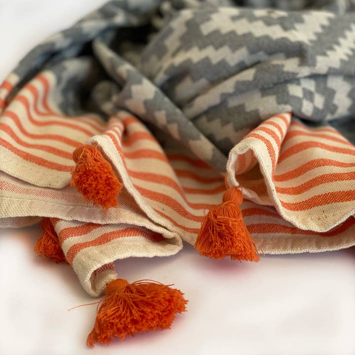 HILANA Upcycled Cotton - Wholesale Strandlaken - Merida Gray - Oranje Turkse handdoek/deken5