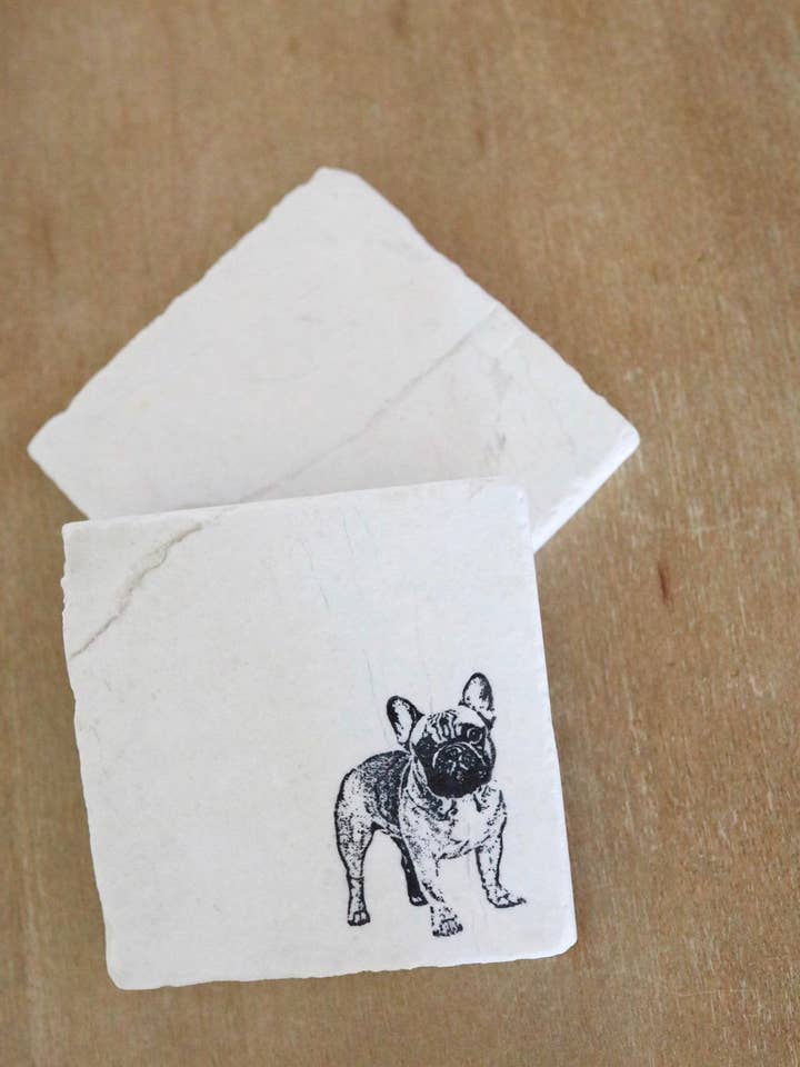 Franse Bulldog Onderzetter - Fawn Design voor wholesale door Lace, Grace & Peonies Marble Coasters