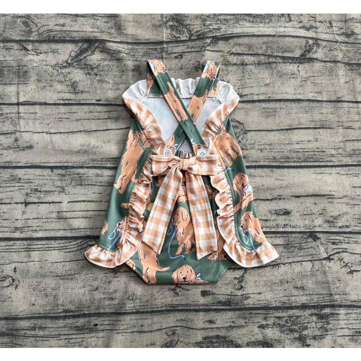 Aier Wholesale - Wholesale Bodysuit (Non-Footed) - Baby - Baby Infant Girls Green Strap Dogs Ruffle Rompers3