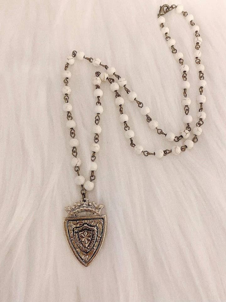 Bronze Crowned Shield Howlite Necklace for wholesale by Petals Jewelry Designs By Brandi Crain