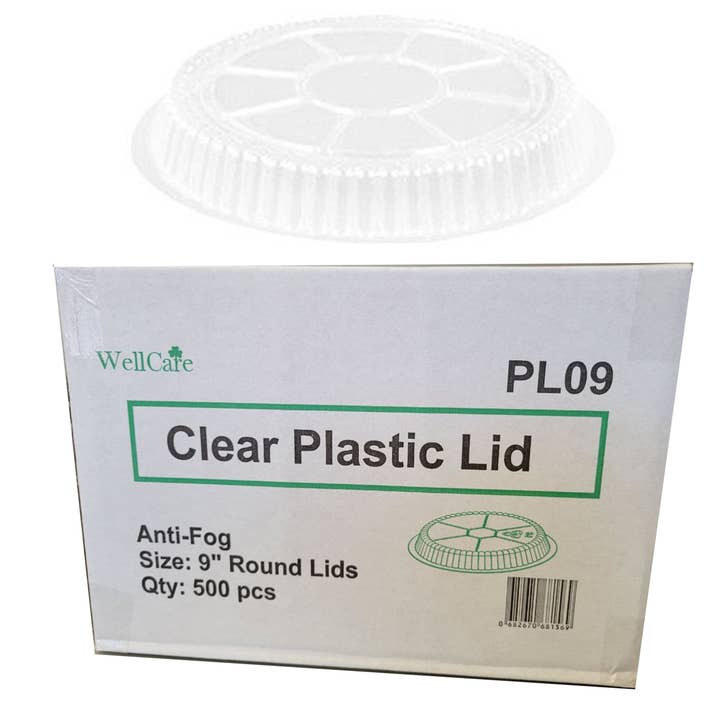 Couvercles ronds en plastique transparent antibuée de 9 po {500 pièces/caisse} en vrac pour la vente par Label & Decore