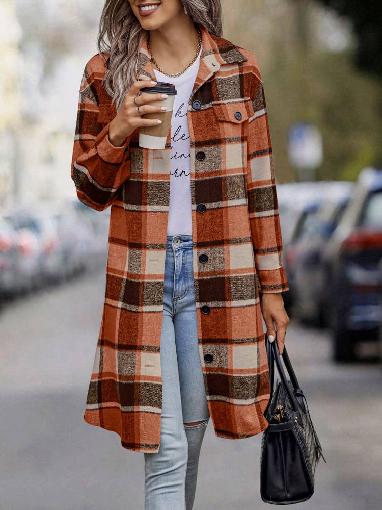 eLook - Wholesale Coat - Women's - SZ1-JK8211 Plaid Button Down Long Coat48