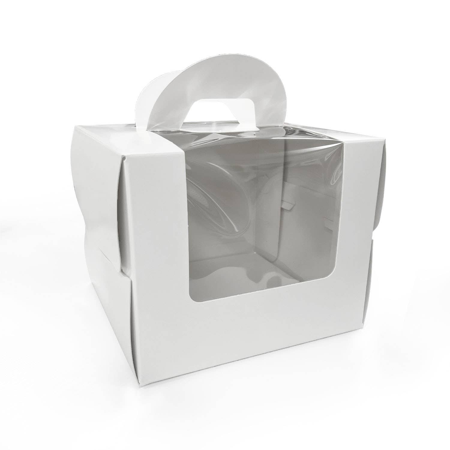 Kis Paper - Wholesale Cake Stand - 8.125" x 8.125" x 6.625" White Window Cake Boxes with Handle1