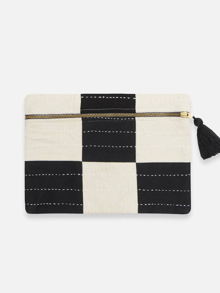 Checkered Pouch - Charcoal for wholesale by Anchal