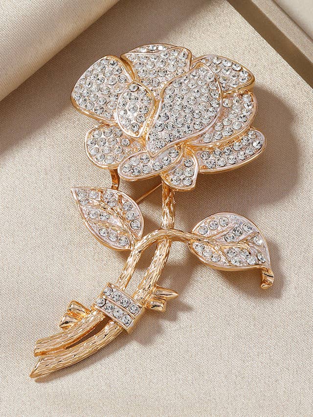 Rose Rhinestone Alloy Brooch PA5645 for wholesale by Ole