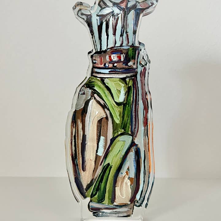 Chelsea McShane Art - Wholesale Decorative Tabletop Object - "Golf Clubs" acrylic shelfie