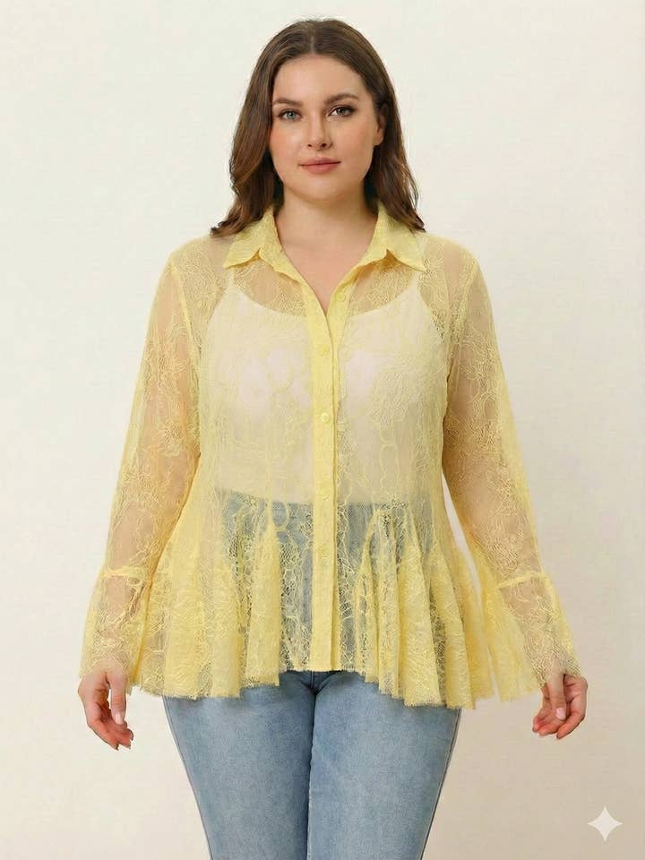 Large size - Elegant lace blouse for wholesale by C'MELODIE