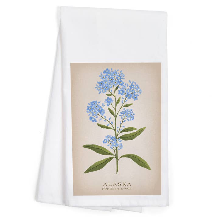 TORCHON BIO Alaska, Myosotis, Flore Vintage pour la vente par Lantern Press