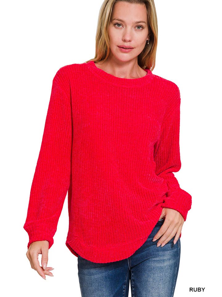 Vanilla Monkey - Wholesale Knit Sweater - Women's - Chenille Waffle Round Neck Sweater8