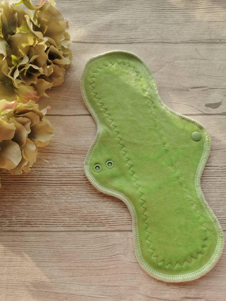 Bamboo velour menstrual cloth pad 30,5cm, light green for wholesale by KKfabricsandcreations
