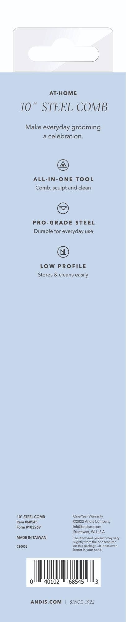 Pet Palette Distribution - Wholesale Pet Grooming Tool - Dog - Andis  10" Steel Comb - VBL4