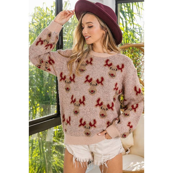 IVE - Wholesale Sweatshirt - Women's - Rudolph Pattern Christmas Knit Pullover2