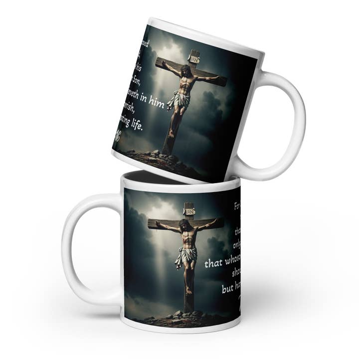 Kors av Jesus Johannes 3:16 Bibelvers Vit blank mugg för wholesale av Grow Your Faith