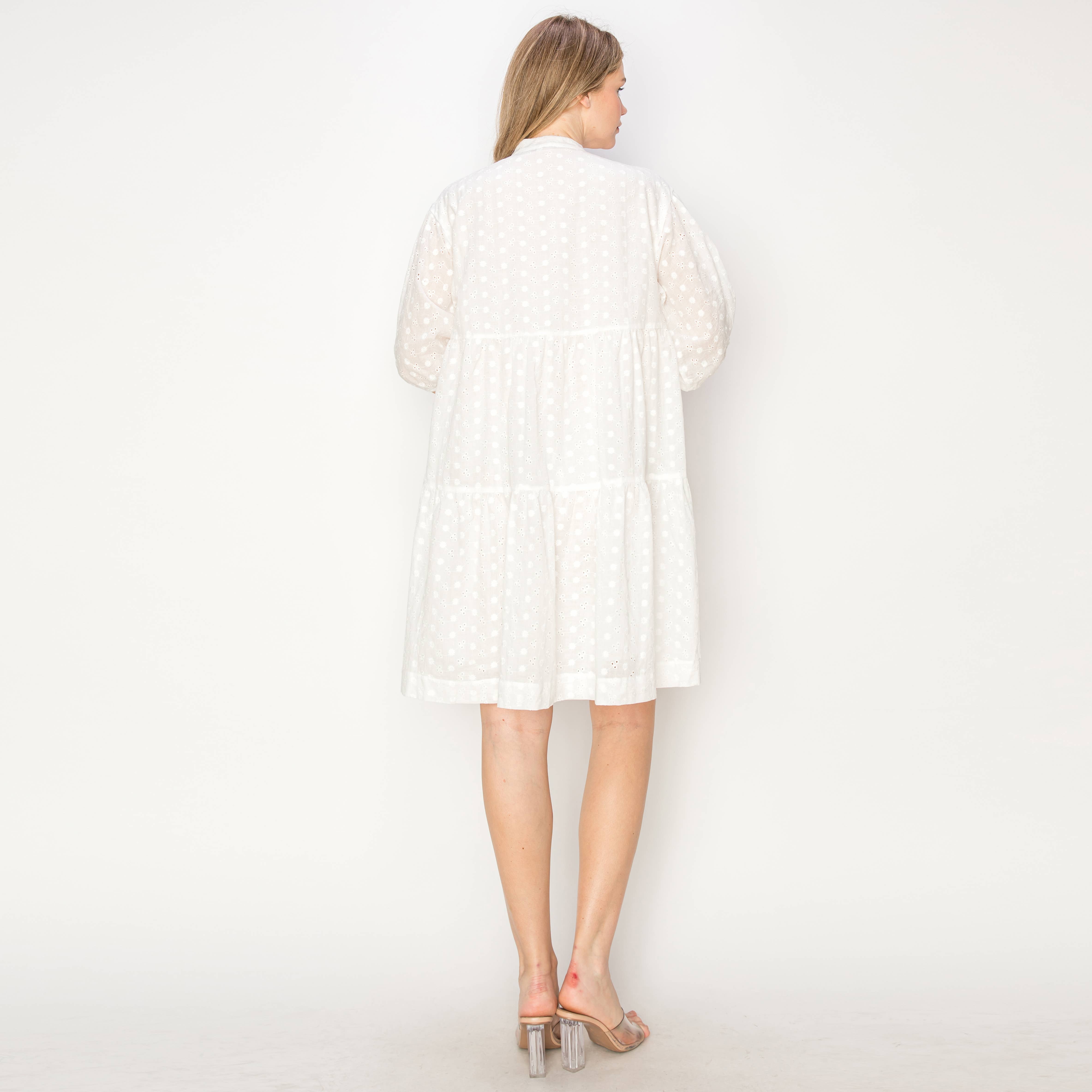 LoveWednesday – wholesale Dress – Women's – Cotton eyelet mini shirts dress - LWD25333