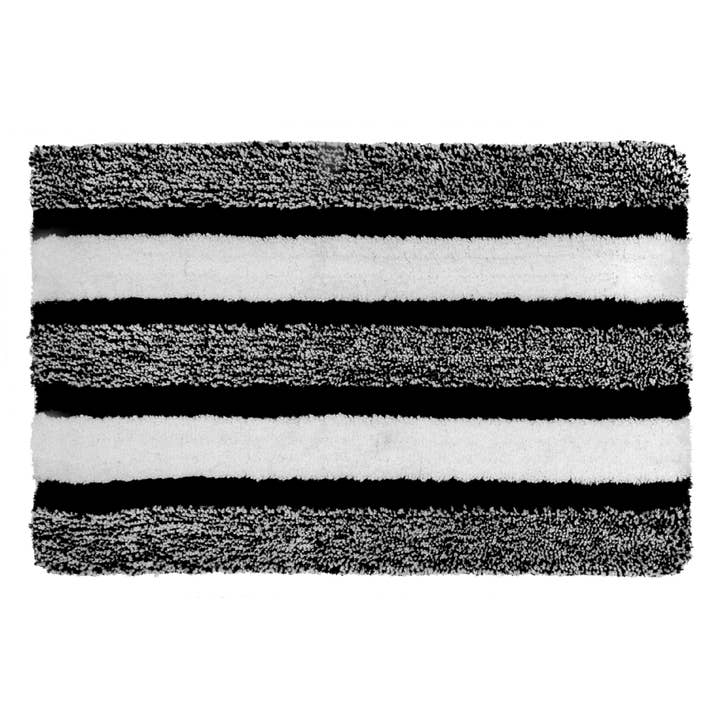 Alfombra de baño de microfibra a rayas negra, 20 x 32 para venta al por mayor de IH Casa Decor