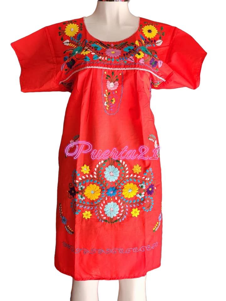 Puerta21 - Wholesale Dress - Women's - Puebla Mexican Embroidered Dress from Mexico womens vestidos