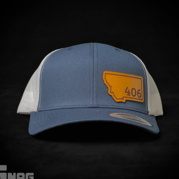 Snag Customs - Wholesale Trucker Hat - Unisex - Montana 406 State Outline Leather Patch Hat6